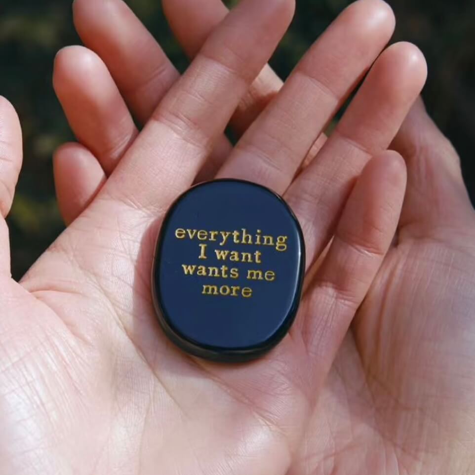 CIRCLEARA black obsidian attraction stone engraved with everything I want wants me more for manifestation ritual.