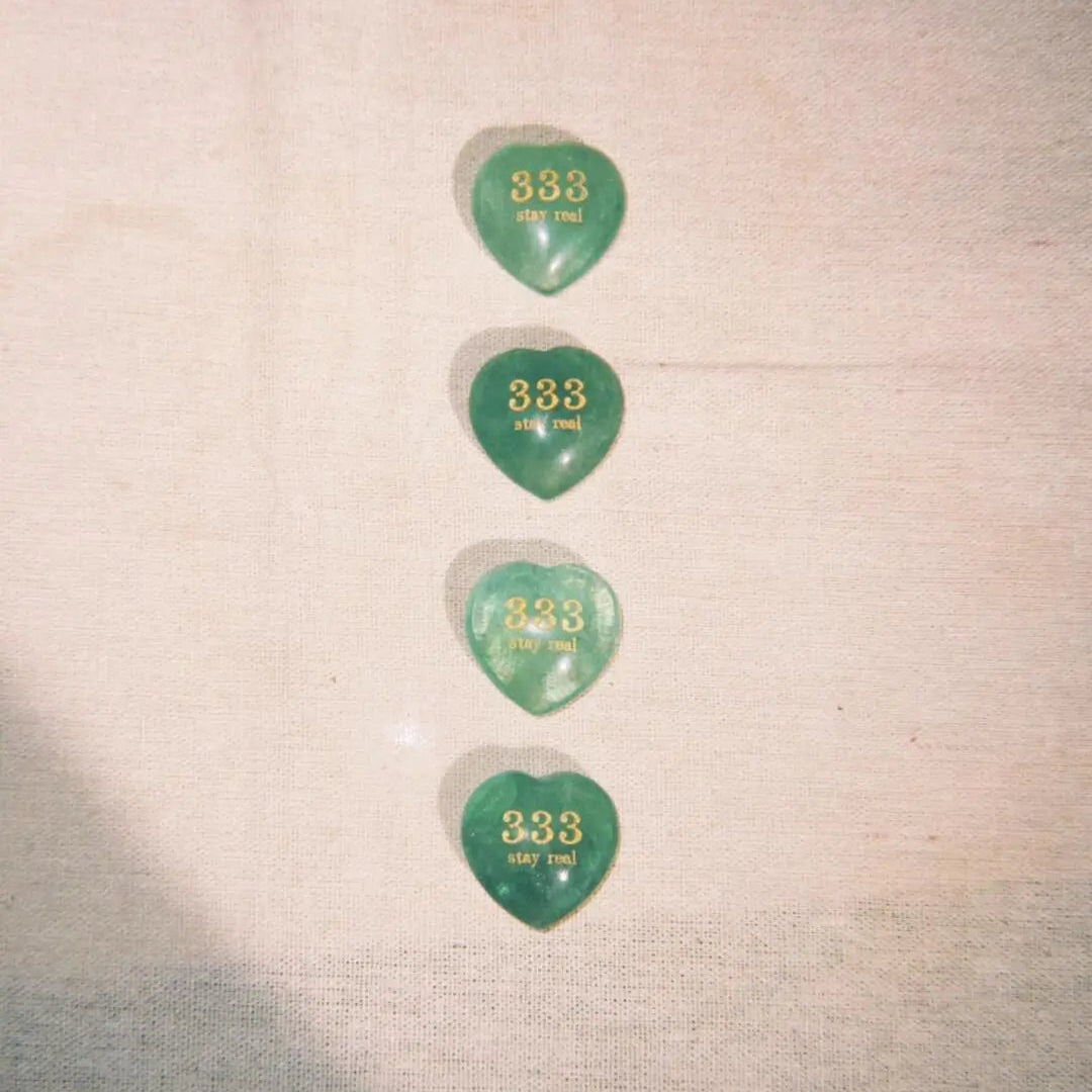 CIRCLEARA angel number crystal hearts, set of four etched manifestation tools (111 Alignment, 333 Support, 444 Protection, 777 Luck).