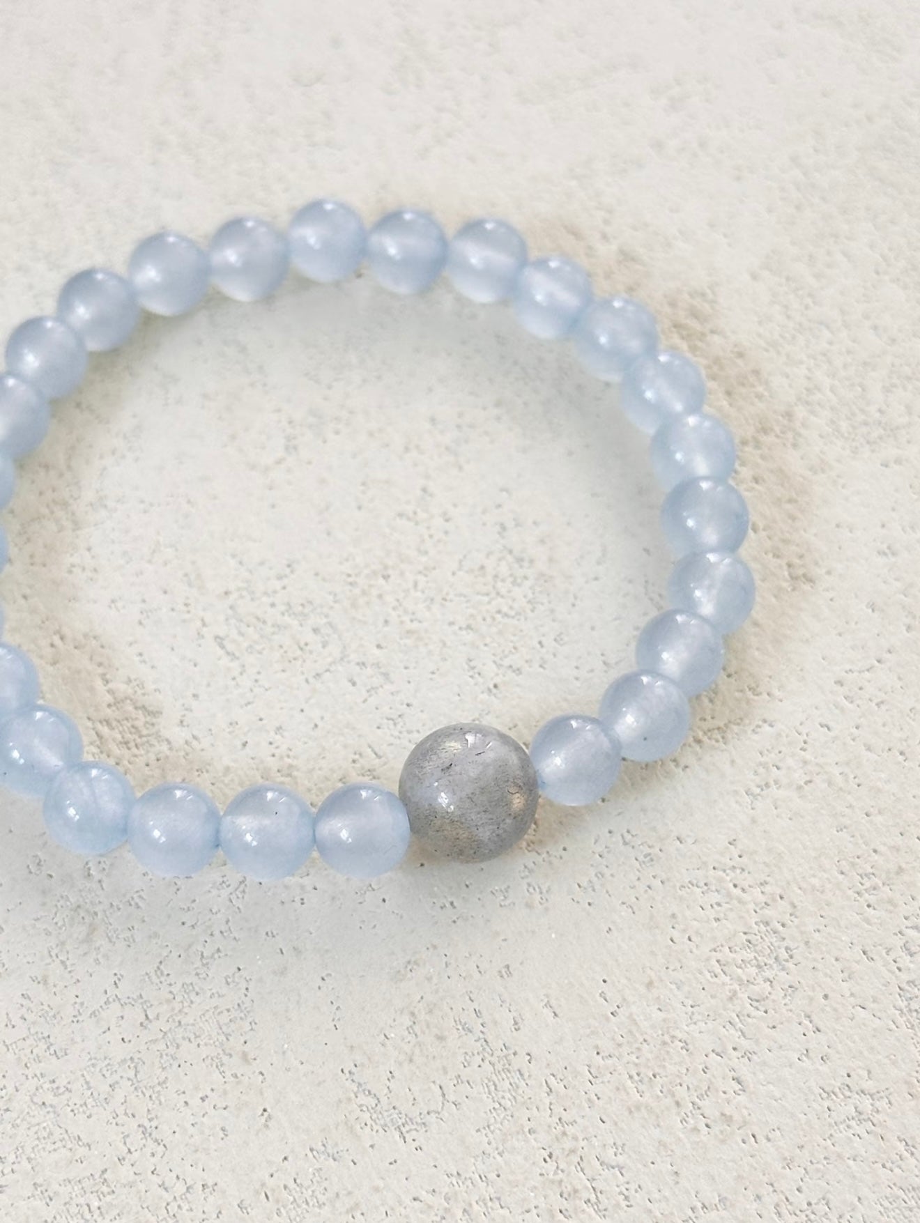 The Silent Horizon | Blue Chalcedony & Grey Moonstone Grounding Bracelet