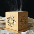 Bamboo Smudge Box with Celestial Sun and Moon Design for Crystal Cleansing