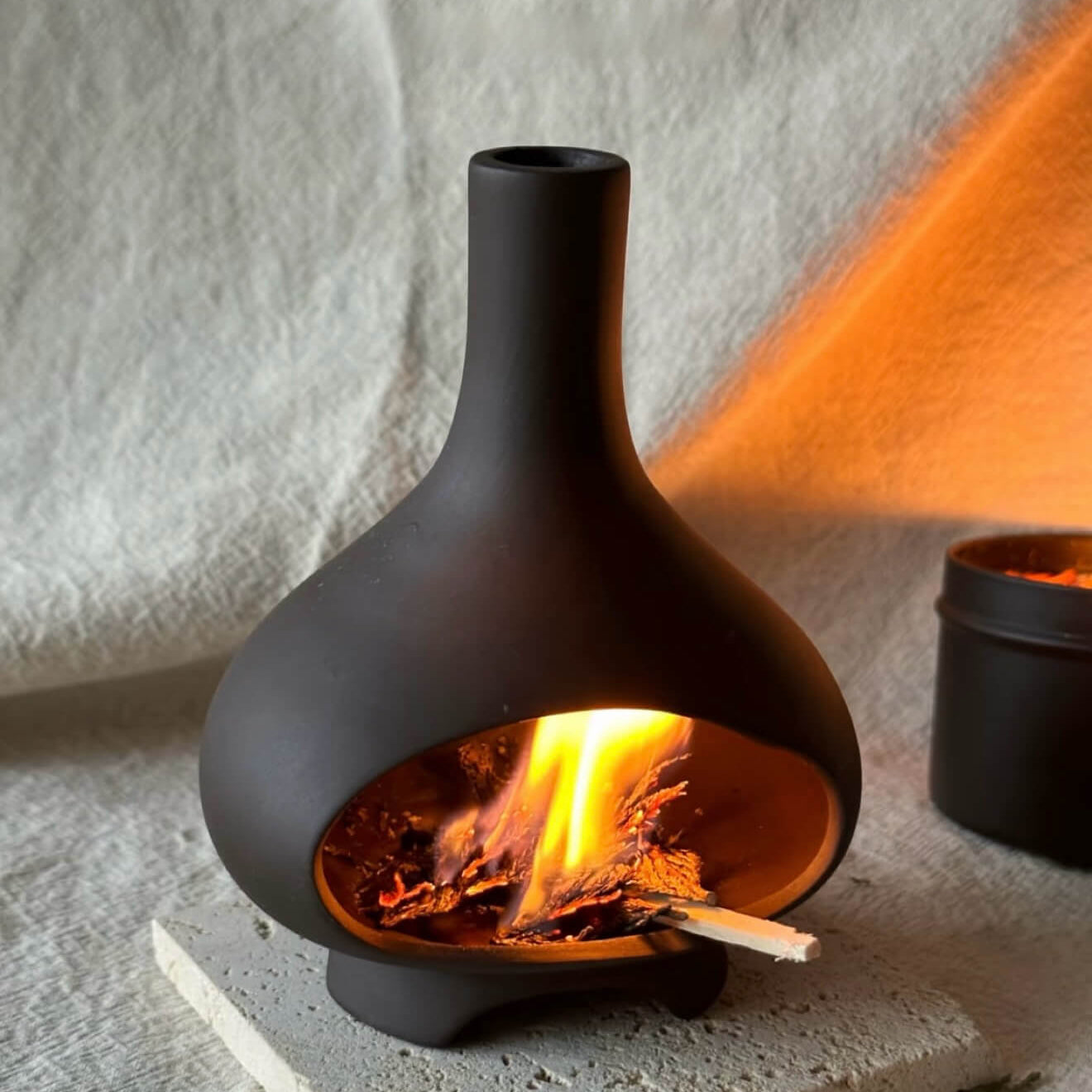 Black Matte Ceramic Palo Santo Holder in Mini Chimenea Hearth Shape