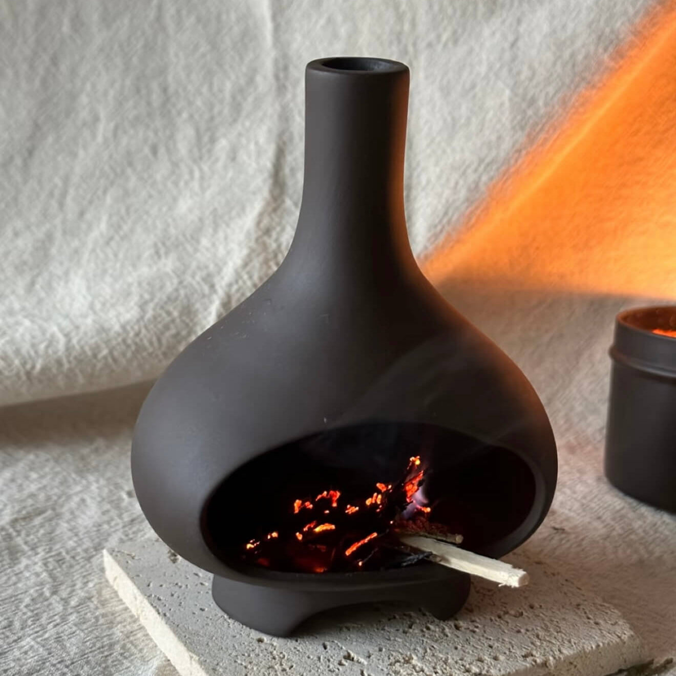 Black Matte Ceramic Palo Santo Holder in Mini Chimenea Hearth Shape