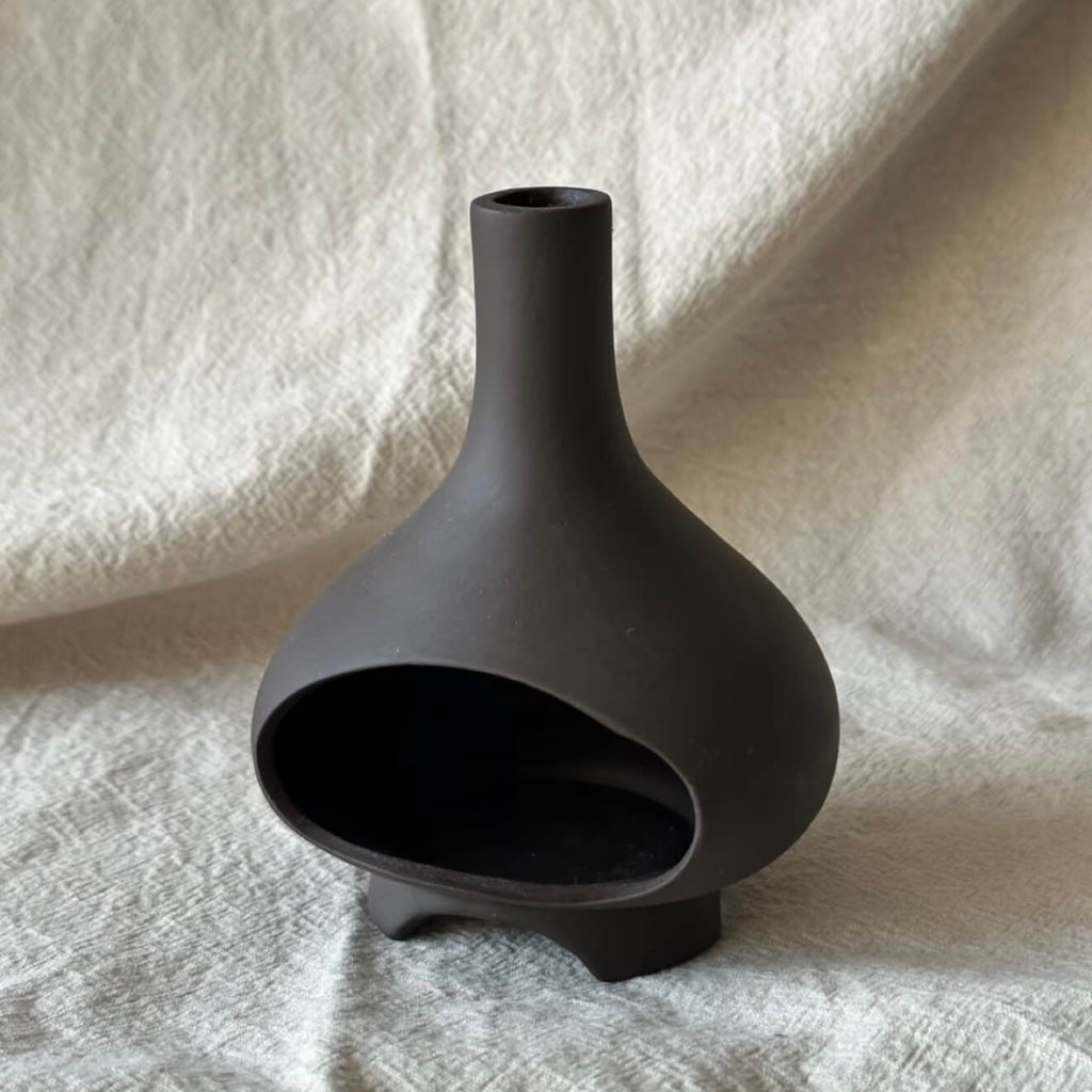 Black Matte Ceramic Palo Santo Holder in Mini Chimenea Hearth Shape