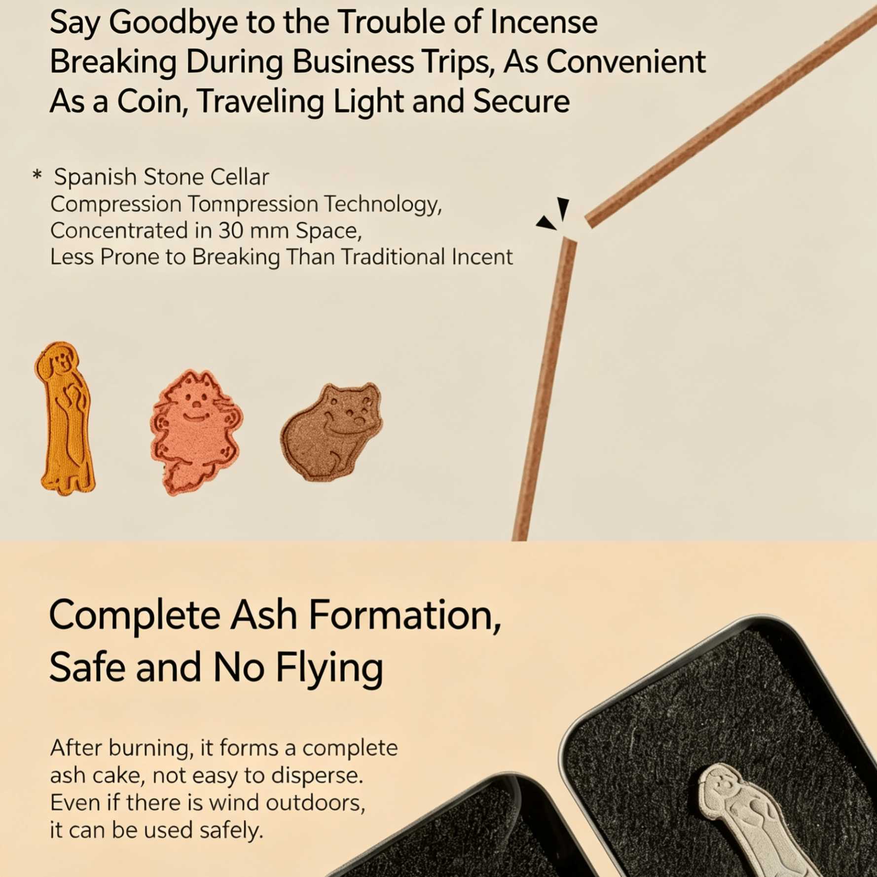 A set of CIRCLEARA SoraKsa collaboration compressed coin incense tablets in artistic shapes, representing a portable emotional sanctuary.