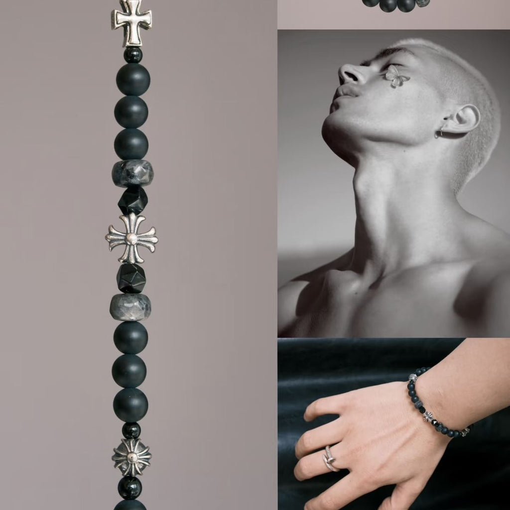 CIRCLEARA | Classic Gothic Obsidian & Labradorite Sterling Silver Bracelet