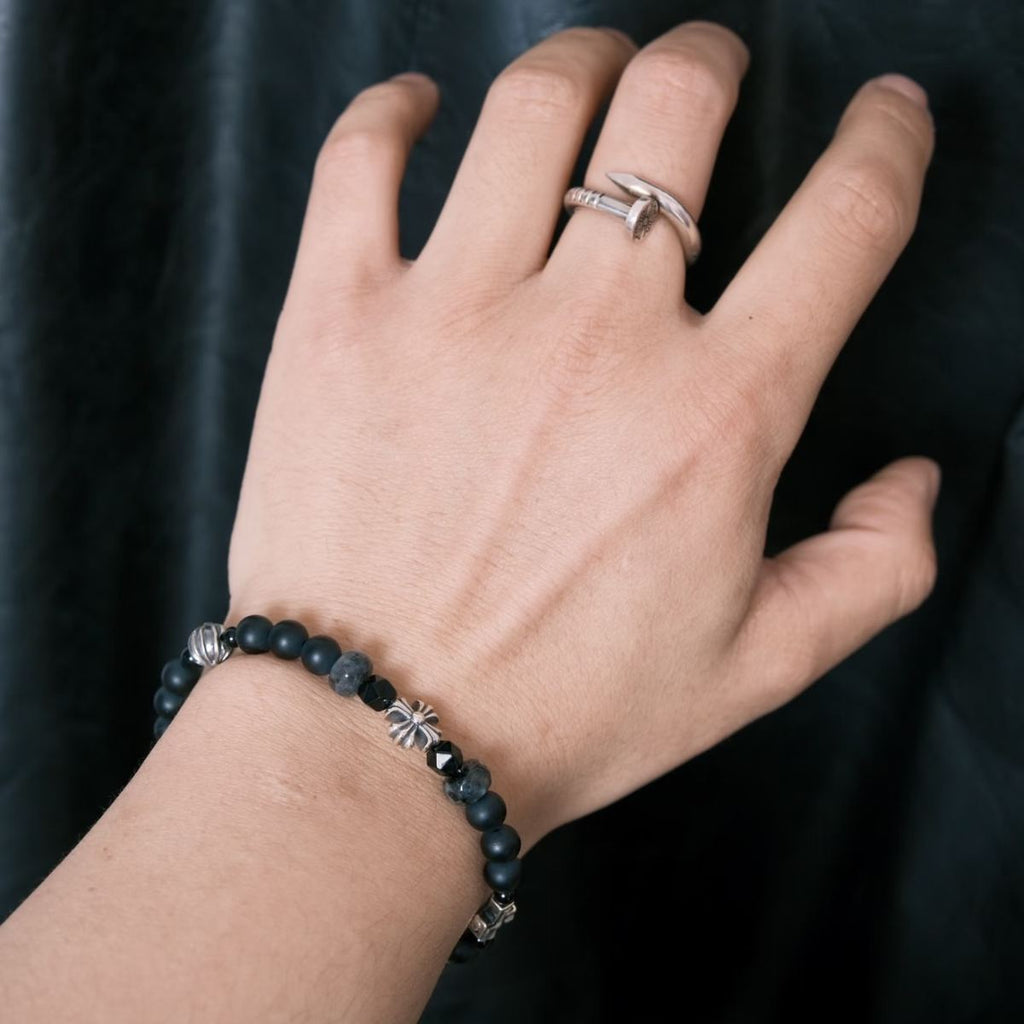 CIRCLEARA | Classic Gothic Obsidian & Labradorite Sterling Silver Bracelet
