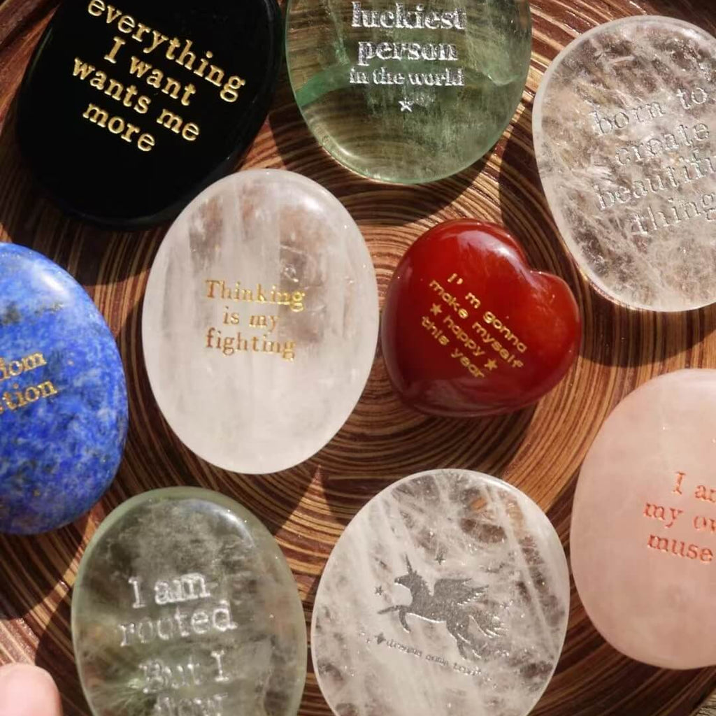 Mystery manifestation crystal set
Engraved affirmation stones
Spiritual blind box
Energy healing gemstones
Mindfulness gift set